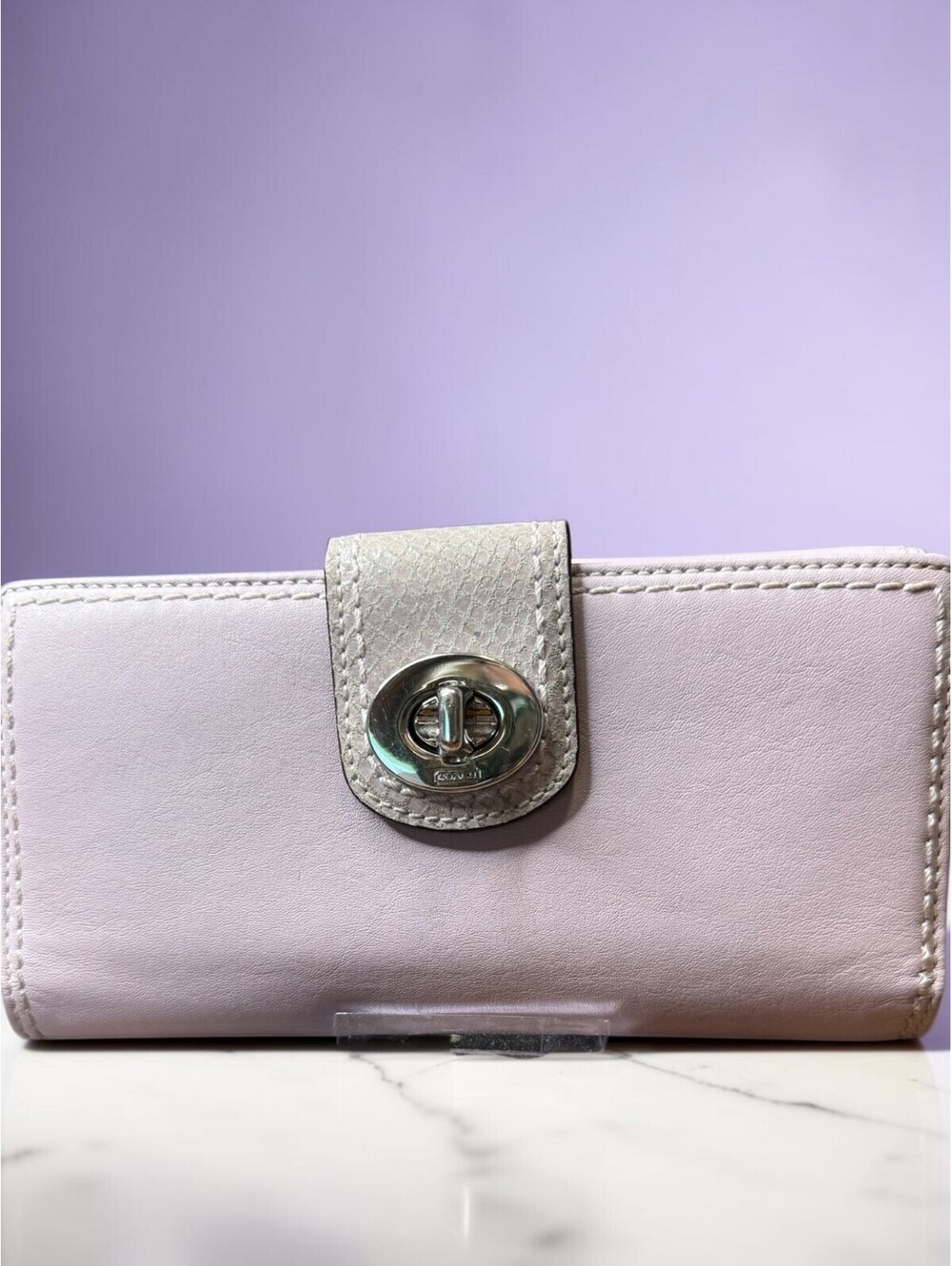 Coach Lilac Leather Turnlock Continental Wallet